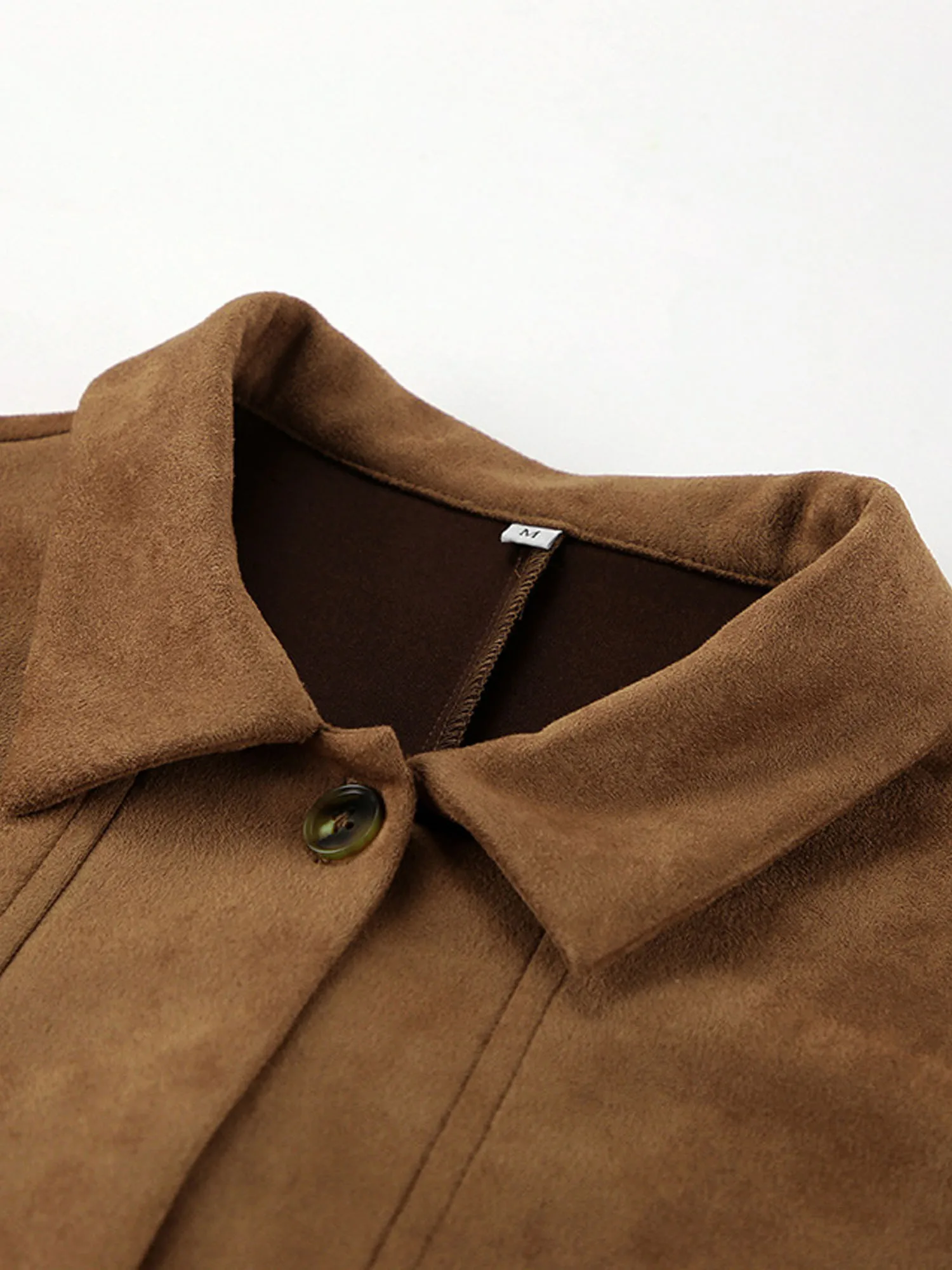 

Womens Faux Suede Jackets Lapel Long Sleeve Front Button-down Big Patch Pockets Basic Shirt Outerwear for Office Daily Casual