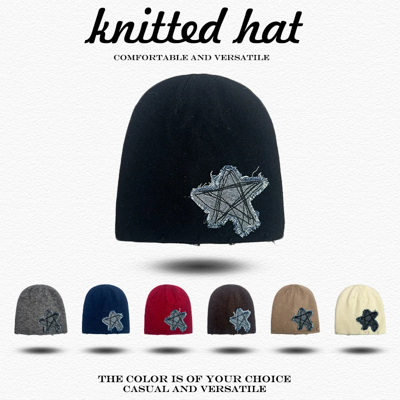 شخصية دافئة ريترو موضة بيني الشارع تنوعا ins عادية جديدة الرجال النساء الكورية بسيطة التصحيح الخماسية نجمة قبعات منسوجة #1