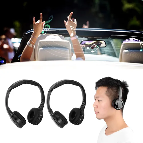 Imagen 2 del producto Auriculares de Audio estéreo infrarrojos inalámbricos de 2 canales para reposacabezas de coche, auriculares inalámbricos con DVD, auriculares infrarrojos
