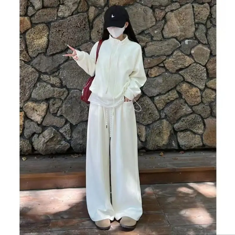 Amerikaanse Lazy Sle Casual Set Dames Losse Sweatshirt Jas Hoge Taille Wijde Pijpen Sportbroek Tweedelig Set