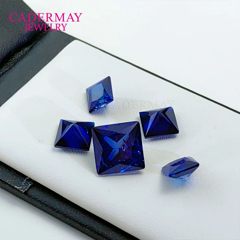 Lab Vivid Blue Sapphire Inclusions 4mm-12mm Princess Cut Royal Blue Lab Grown Sapphire Loose Gemstone For Jewelry Making