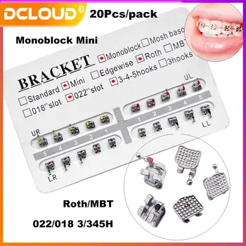 20 ks/balení zubních ortodontických kovových rovnátka, monoblokové mini rovnátka Roth/MBT/Edgewise 022/018 3/345, háčky, stomatologické příslušenství 8 nejlepší prodej zubní rovnátka - №8
