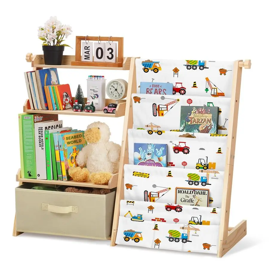 

Bookshelf and Toy Storage Organizer 2 in 1 Toddler Bookcase4 Tier Book Shelf with Toy Box for Kids Room,Nursery,Playroom