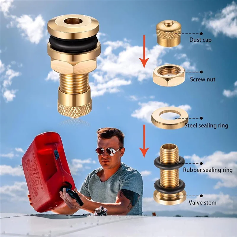 GTBL 8 Pieces Fuel Gas Tank Vent Caps Fuel Gas Can Vent Kit Can Fuel Tank Water Jug Withdrill, Wire, Wrench Andwarning Stickers