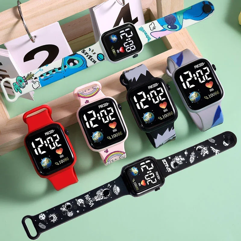 Disney Stitch Children\'s Electronic Watch Fashion Animation Boy Girls Digital Watch Student Sports Wrist Watch Kids Gift