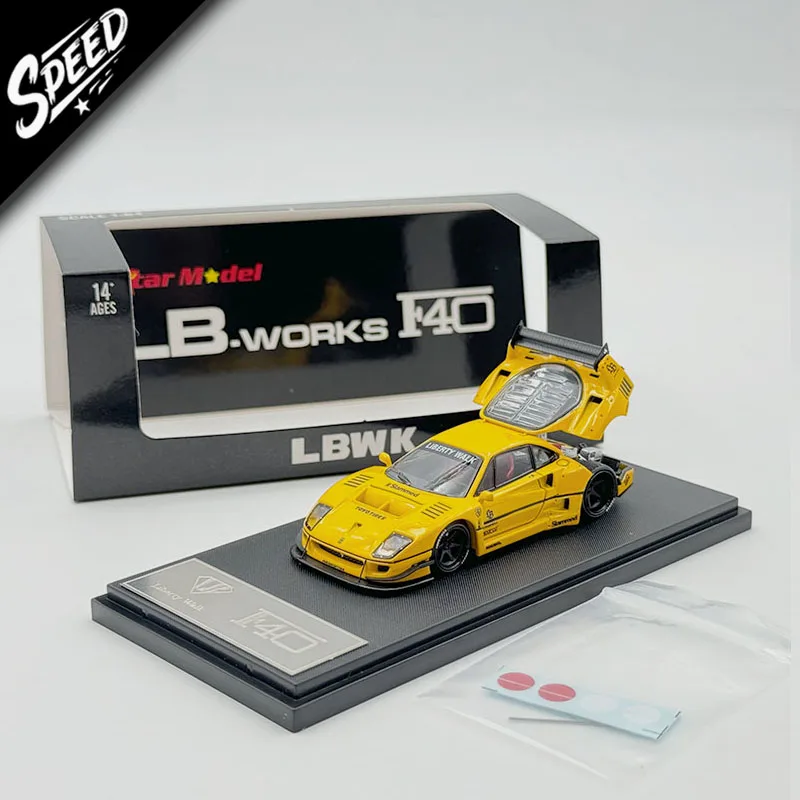 

STAR In Stock 1:64 LBWK F40 Opened Hood Black Yellow Diecast Car Model Collect Toys