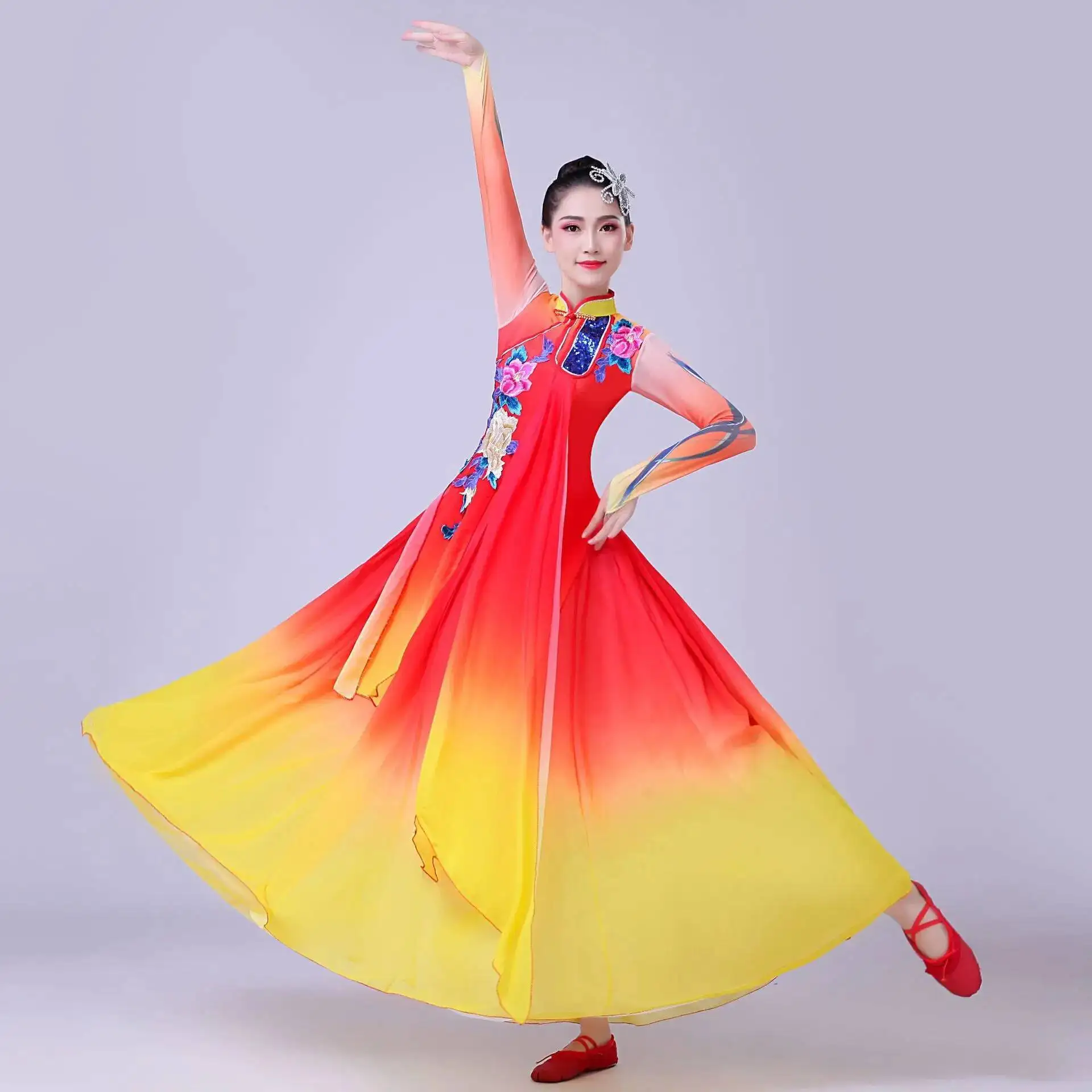 Ropa de baile para abanico para mujer, ropa de baile de ópera de estilo chino, trajes de actuación de danza clásica, vestido étnico tradicional