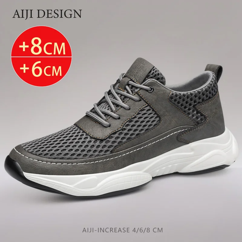

Men's elevator shoes breathable casual hidden heels 8cm 6cm height increasing shoe heighten increase sneaker Tenis for man