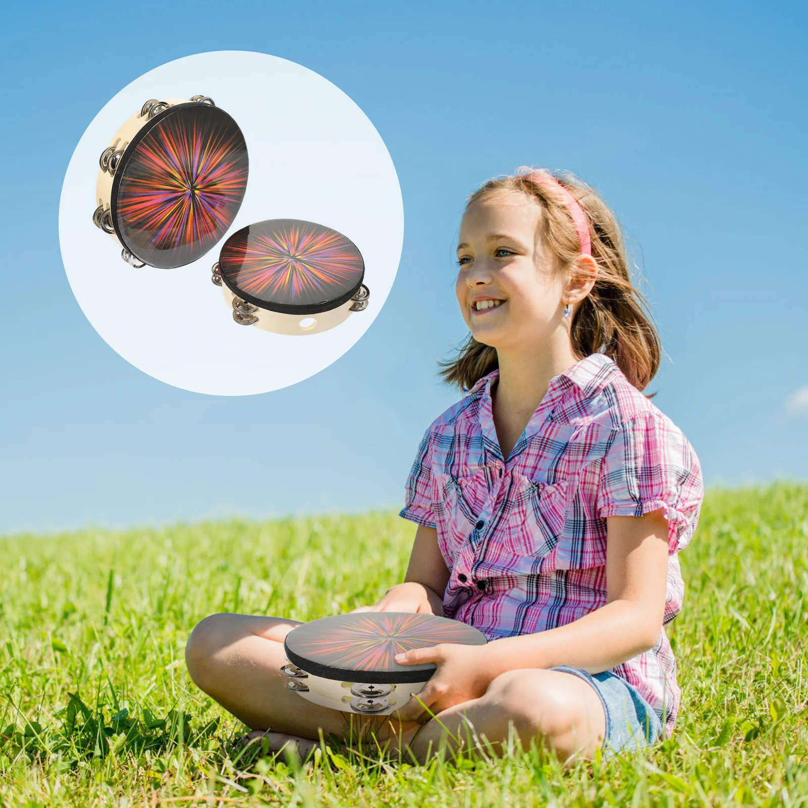 

2pcs Colorful Hand Tambourines Kids Toys Musical Instruments Durable Polyester Stage Performance Educational Plaything