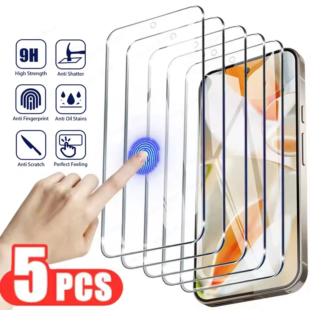 1-5pcs Full Cover Screen Protector Tempered Glass For Google Pixel 10 9 Pro XL 8 Pro Fingerprint Unlock Curved Phone Glass Film