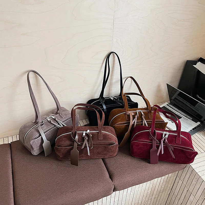 Brand Designer Boston Bag High-quality Suede Pillow Bag Stylish Versatile Commuter Bags Solid Color Tassel Handbag Shoulder Bags