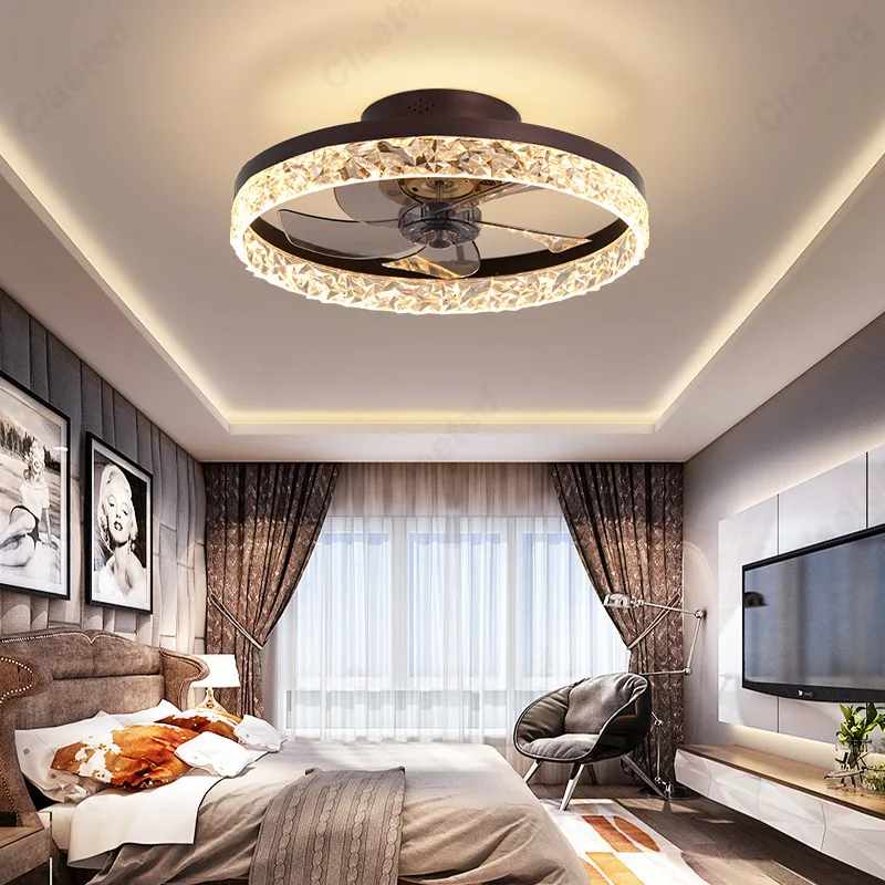 European Modern Minimalist LED Living Room Dining Room Bedroom Fan Lamp 6-speed Frequency Conversion