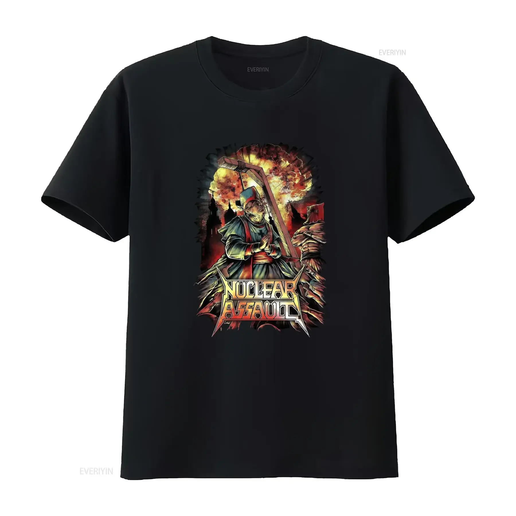 Nuclear Assault Hang The Pope Band T Shirt for Men Heavy Metal Style Black Size L vintage Washed graphic Top For Everyday Wear