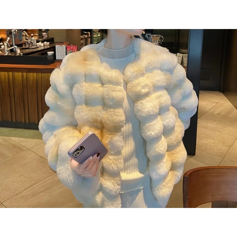 

Женское плюшевое короткое пальто с меховым принтом тай-дай, меховой топ градиентного цвета с толстым круглым воротником, имитация норки, универсальное и пушистое