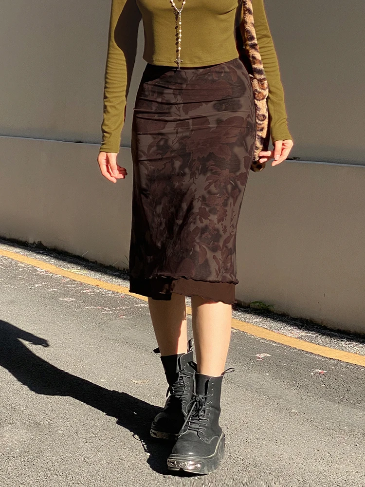 

Ретро-юбка А-силуэта с европейским и американским принтом, длинная, с высокой талией, с цветочным узором, уличный стиль, летняя женская модная юбка