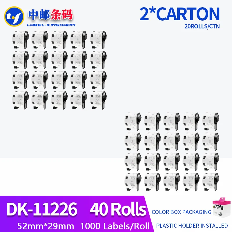 

40 Rolls Generic DK-11226 Label 52*29mm 1000Pcs Compatible for Brother Thermal Printer QL-570/700 All Come With Plastic Holder