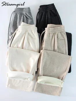 Pantalon en velours optique à jambe large pour femme, pantalon en velours chaud pour femme, beige, décontracté, hiver, 2024, At Smile