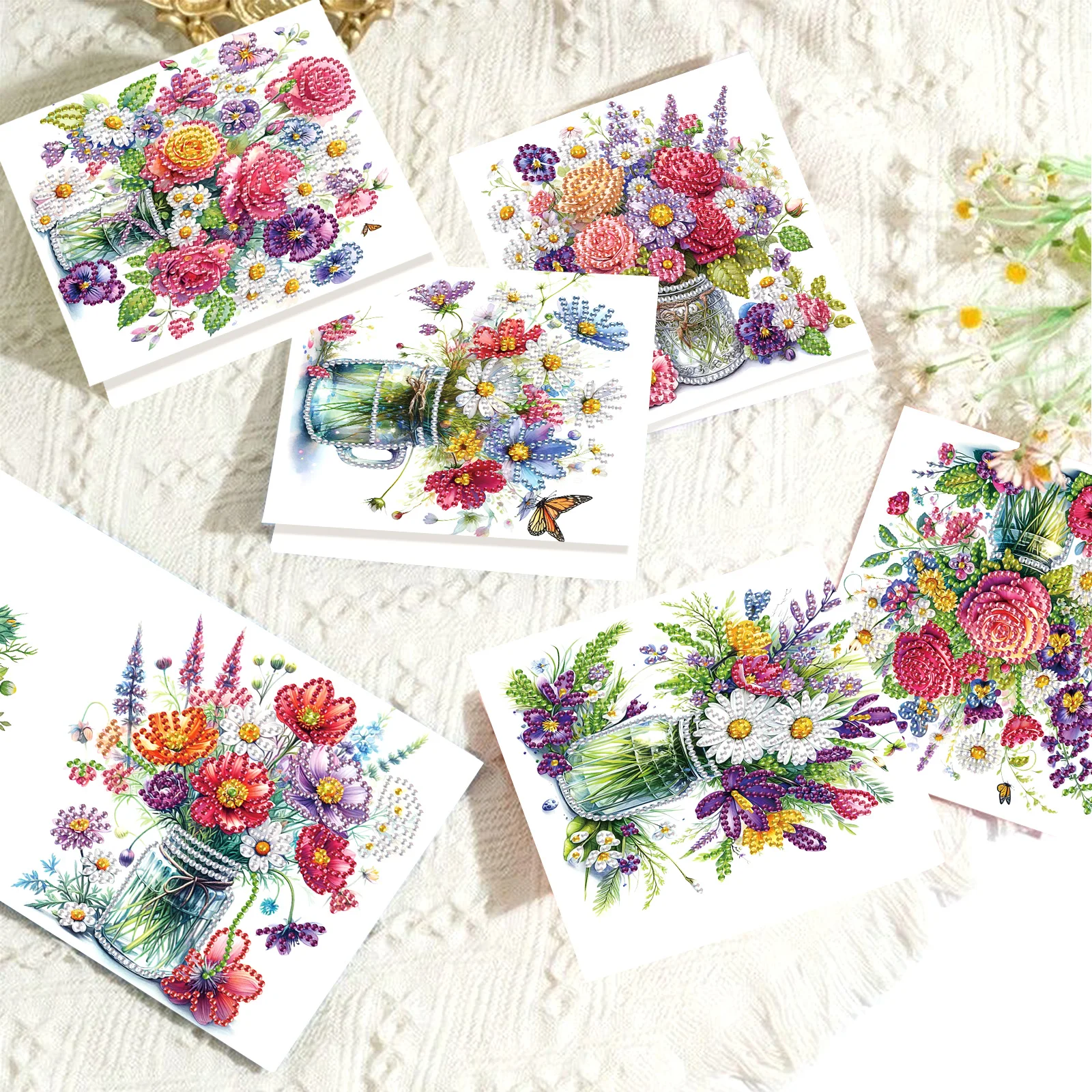6PCS Diamond Art Painting Greeting Card Kit Diamond Art Greeting Cards,Flowers Special Shaped Diamond Greeting Card Art Gifts