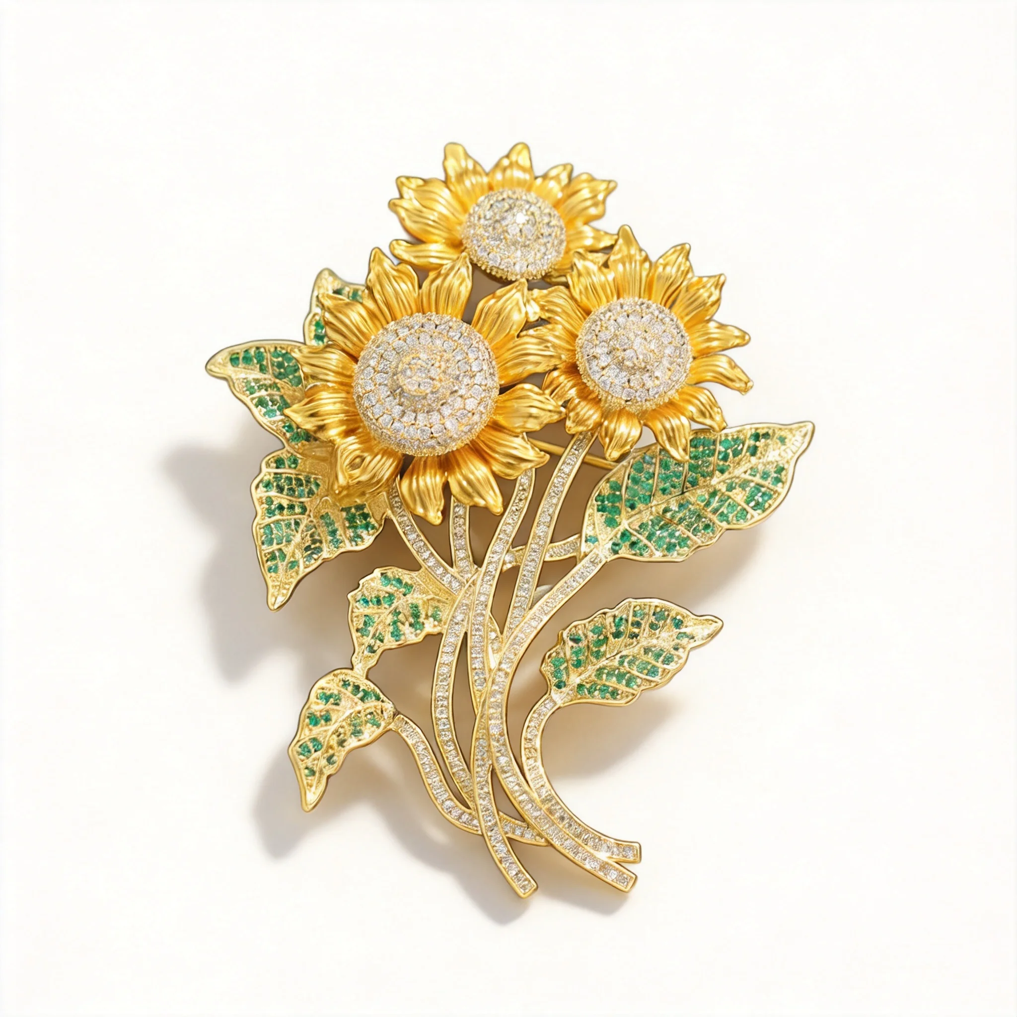 

Chinese Style Auspicious Lucky Golden Full Cubic Zirconia Inlaid Sunflower Brooch Good Fortune Blessing Exaggerated Bouquet Pin