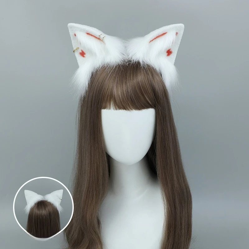 2026 Handwork Snow White Fox Princess Furry Headband Tail Animal Ears Plush Headwear Fursuit Cosplay Performance Props