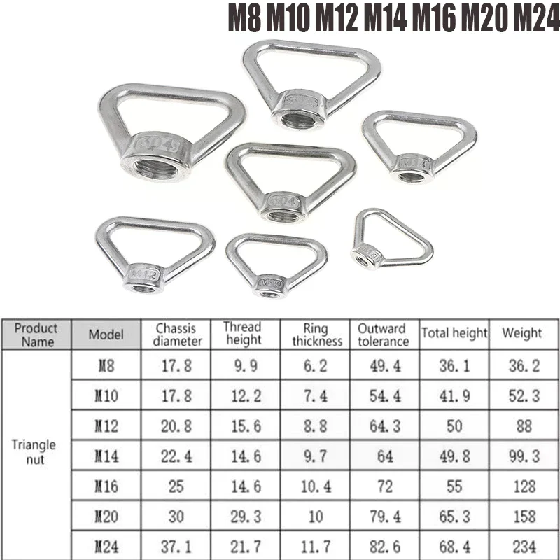 1Pcs M8 M10 M12 M14 M16 M20 M24 304 Stainless Steel Triangle Lifting Eye Nut Trapezoid Thread Rings Fit For Handle Bolts