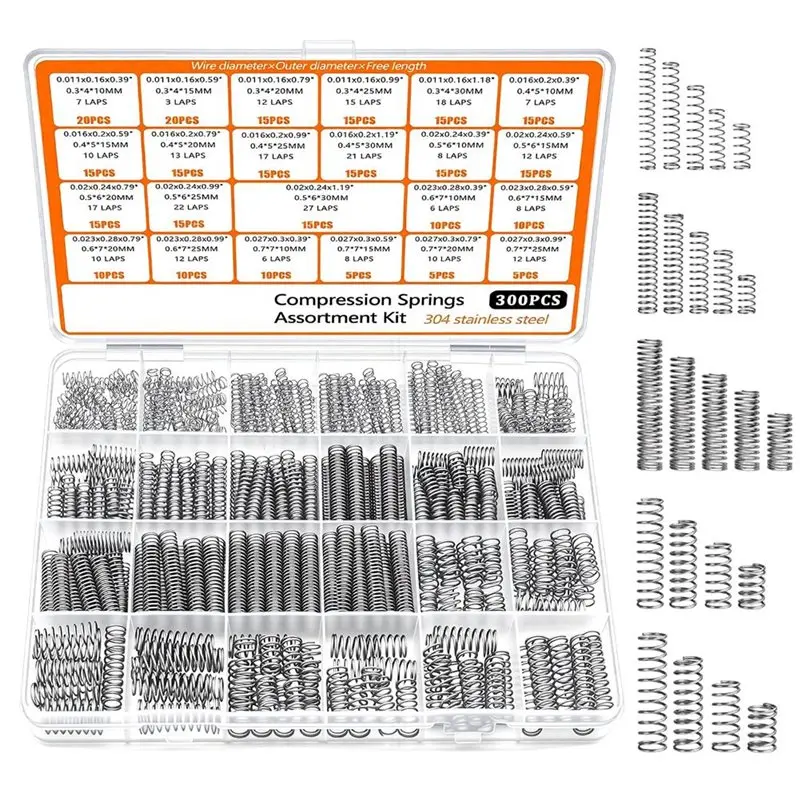 24-Hour Delivery Small Spring 300PCS Compression Springs Assortment Kit 23 Different Sizes 304 Stainless Steel Mechanical Spring