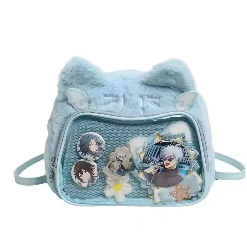 Cross-border cute cat plush pain bag double shoulder messenger bag student party soft cute cat small food allowance suede pain