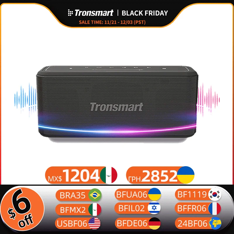 Tronsmart Mega Pro Bluetooth Speaker 60W Portable Speaker Enhanced Bass Column with NFC, IPX5 Waterproof, Voice Assistant