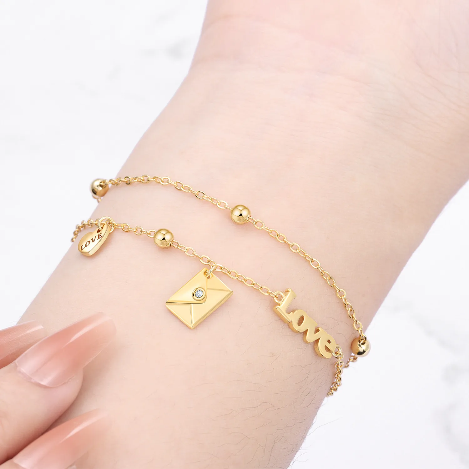 PANPOKI S925 Sterling Silver 18K Gold Envelope Love Bracelet Chain Link Women Bracelet Jewelry Party Trendy Anniversary Gifts