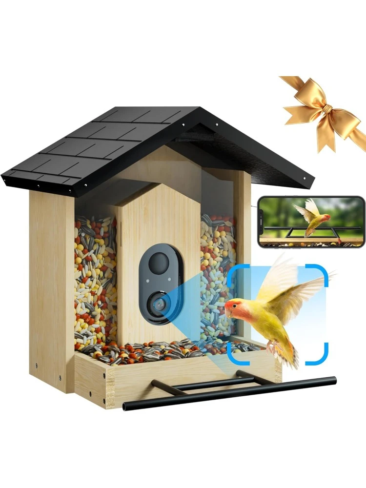 Bird Feeder with Camera, Upgraded 1.5L Smart Feeder with AI Identify for 10000 Plus Species, Auto Capture