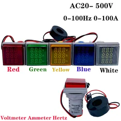 Square LED Digital Voltmeter Ammeter Hertz Meter AC20-500V Signal Lights Voltage Current Frequency Combo Meter Indicator Tester