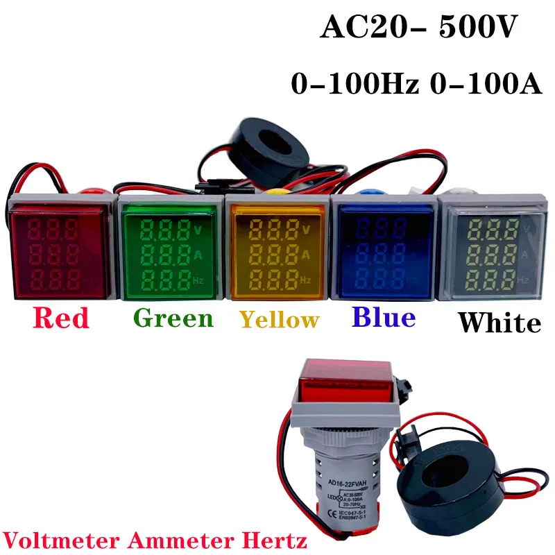 Digital Quadrado Led Voltímetro Amperímetro Hertz Medidor Luzes de Sinal Tensão Freqüência Atual Combo Medidor Indicador Tester ac 20500v