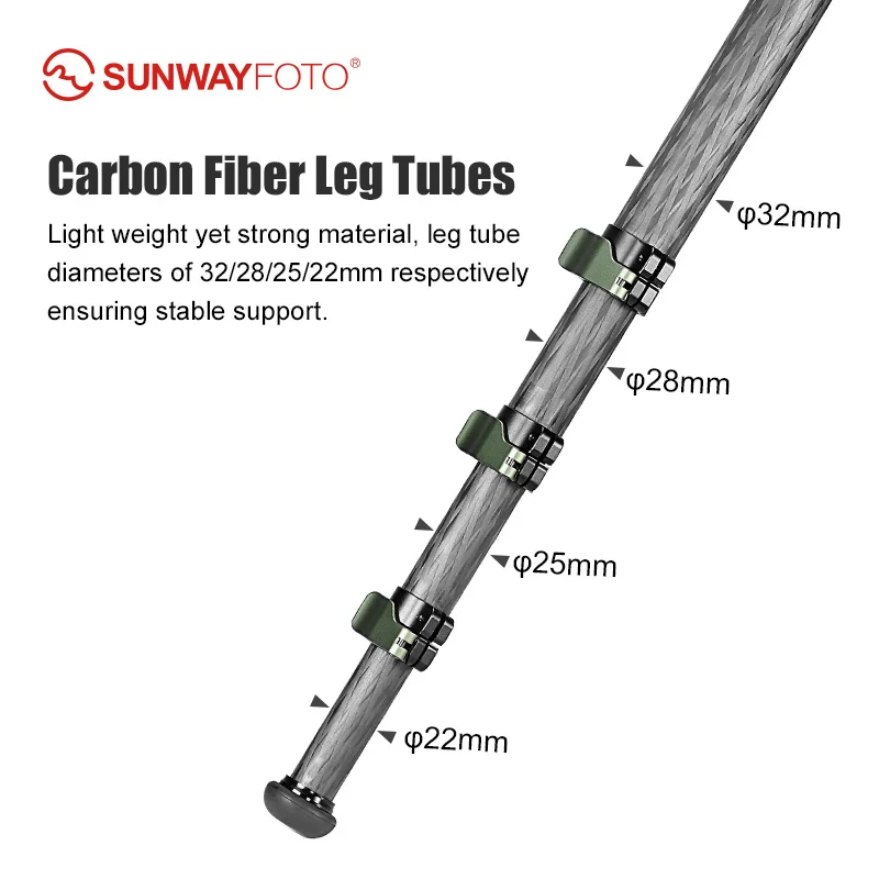 SUNWAYFOTO TL3240CK Flip locks Carbon Riber Travel Tripod Compact for DSLR Camera, 60\'\' 32mm 4 Sections Legs, no Center Column