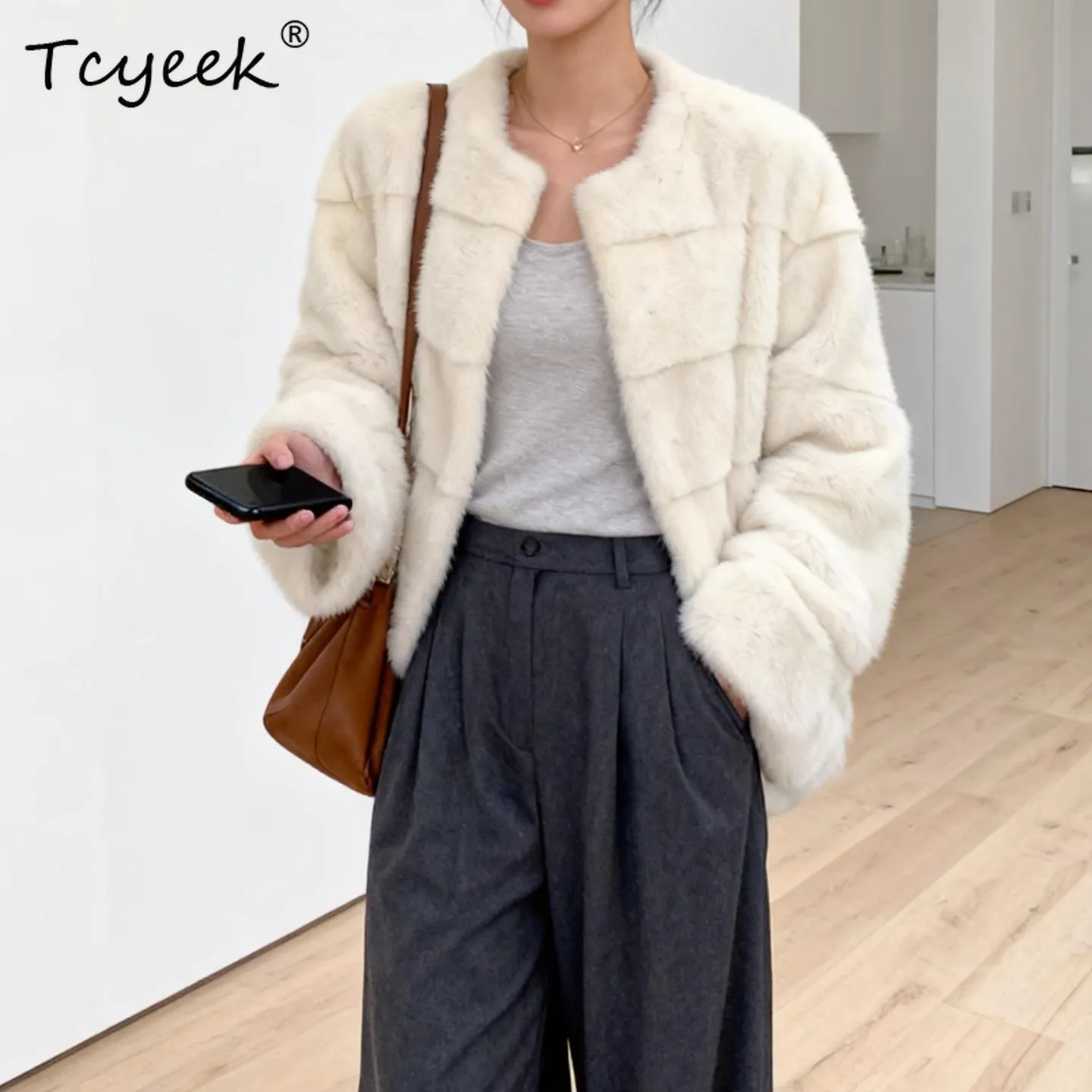 

Tcyeek Пальто из натурального норкового меха Женская зимняя одежда Женское пальто из натурального меха Цельное женское норковое новое пальто Короткий стиль Fourrure Femme