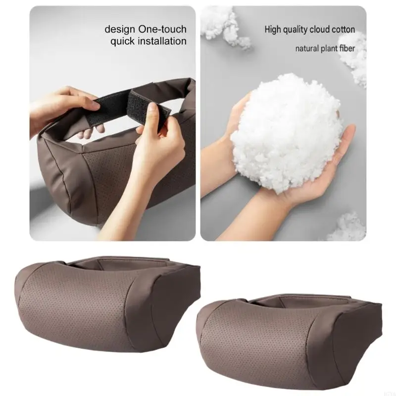 Nappa Leather Car Neck Pillow Set of 2, Contoured Headrest Comfort Cushion Pads with Concealed Closure for Daily Driving D7YA