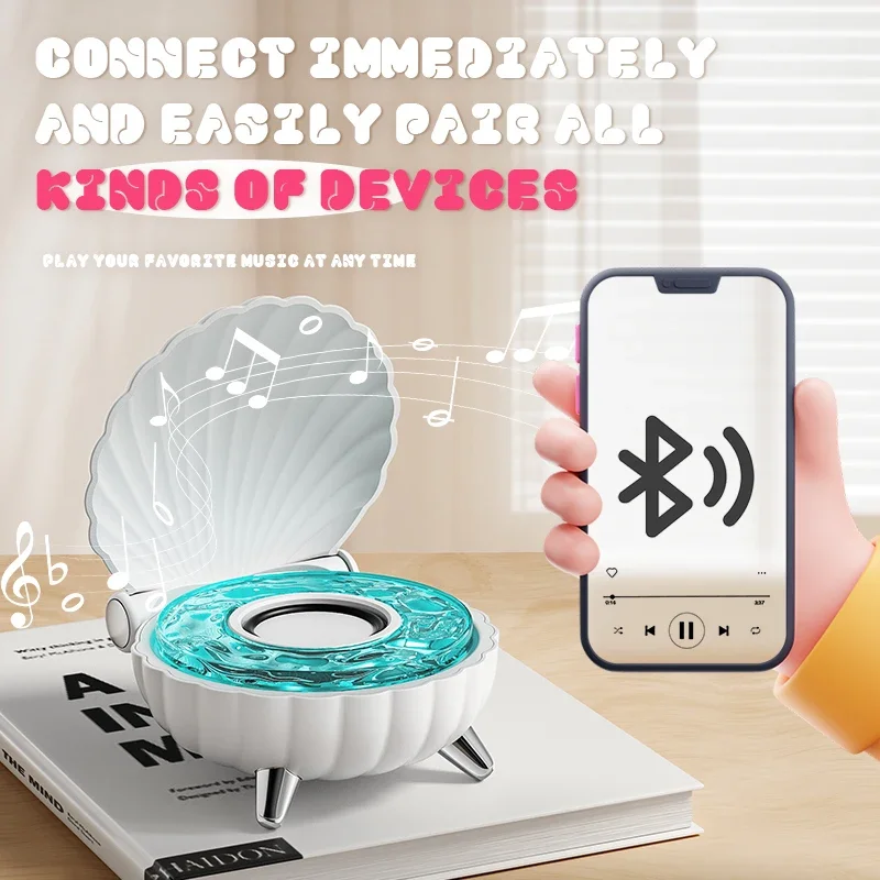 

Retro Wireless Bluetooth Speaker Shell Shaped Music Player Stereo Sound Colorful Ambient Light Projection Lamp Sleeping Soundbox