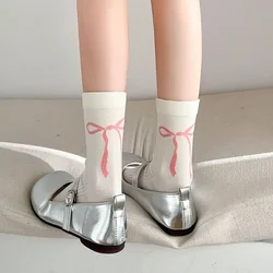 Pink Socks Cute Bow Sweet Girls Lolita Kawaii Cute Long Socks Casual Letter Print Streetwear Hip Hop Skateboard Sports Socks Sox