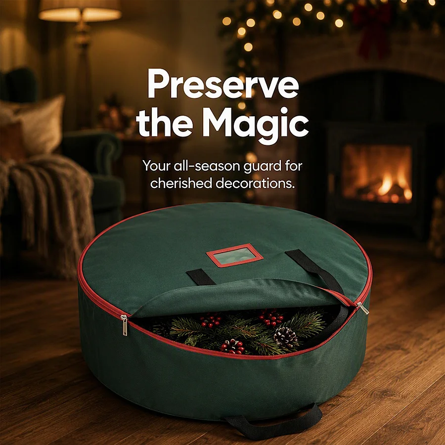 1Pc 24 Inch Round Christmas Tree Storage Bag Foldable Xmas Wreath Bag for Garland Dustproof Home Storage Cover