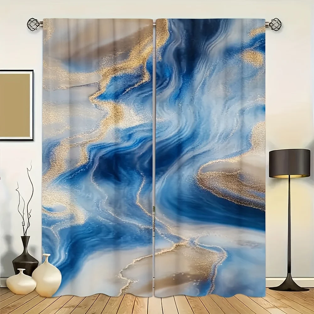 2pcs, Rustic Farmhouse 29.53in×65.35in, 41.34in×90.55in, 51.18in×82.68in Brown and Blue Mixed Marble Texture, 100% Polyester, fo