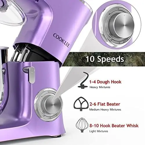 Stand Mixer, 9.5 Qt. 660W 10-Speed Electric Kitchen Mixer with Dishwasher-Safe Dough Hooks, Flat Beaters, Wire Whip & Po