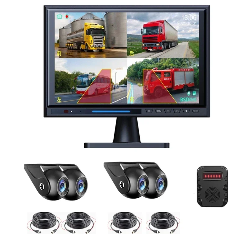 New 4CH 5CH 10.1 Inch DVS Truck DVR Quad Split Monitor 360 View Backup Camera With BSD Alarm Auto Human Tracking Kit