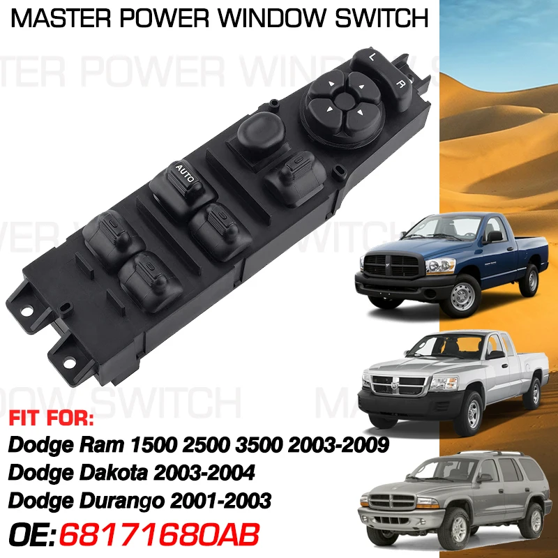 Power Window Control Switch Button 68171680AB 12+8 Pins For Dodge Durango 2001-2003 Dodge Dakota 2003-2004 Dodge Ram 2003-2009