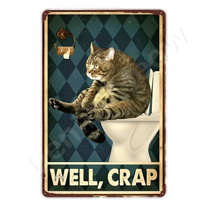 Lustiges Katzen-Backmotiv Vintage Metall-Blechschild Heim-Kaffeebar Wanddekoration Schwarze Katze Retro-Plakette Badezimmer-Regel Katzen-Blechposter – Detail 3