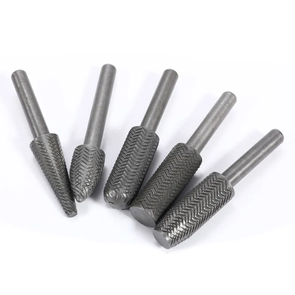 5Pcs 6mm Shank Rotary Rasp Bits Kit High Carbon Steel Grinding Burr For Milling Filing Shaping Steel, 60mm Length