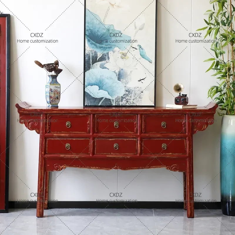 Classical Chinese Style Solid Wood Console Table Vintage Entryway Platform Nostalgic Incense Burner Stand Hallway End Table