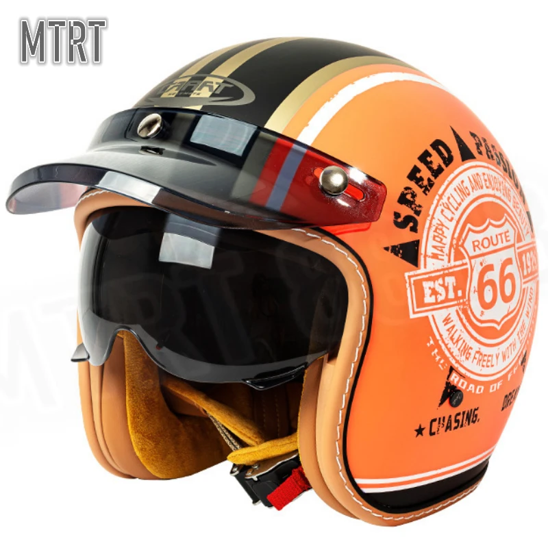 Retro Semi-open Motorcycle Helmet Cross-country Motorcycle Accessories Motorcycle Helmet 3/4 Retro Helmet in Winter