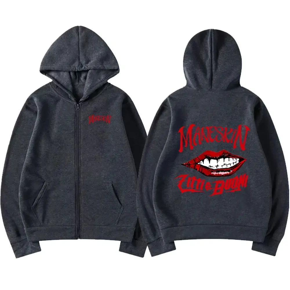 Italian Rock Band Maneskin Zipper Hoodie Men\'s Fashion Vintage Zip Up Hooded Sweatshirt Punk Style Oversized Jacket Outerwear