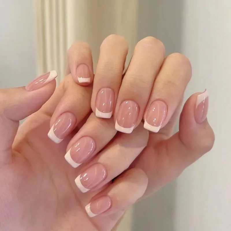 10Pcs Pink Press Nails Semi-finished French Nail Tips Without Sealing Layer Full Cover Fake Nail Can Be Freely DIY at Home