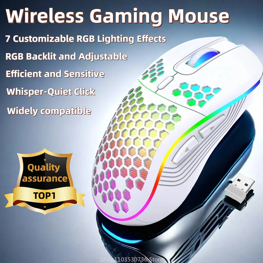 2.4G Wireless Gaming Mouse RGB Lighting Charging Mouse with Adjustable DPI Ergonomic Honeycomb Design for Desktop Laptop