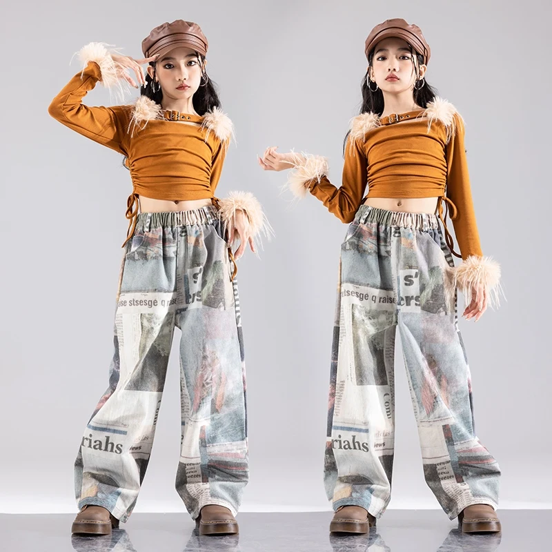 

Jazz Dance Costume Fashion Clothes For Girl Long Sleeve Crop Top Jeans Suit Hip-hop Stage Outfit Catwalk Show Clothing DQL10052